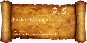 Petko Sándor névjegykártya